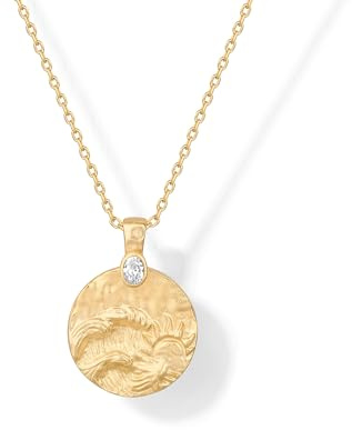 PAVOI 14K Yellow Gold Plated Engraved Hammered Coin Pendant Necklace for Women | Wave Bohemian Pendant Adjustable Chain Necklaces | Inspirational Secret Phrases Find your Calm
