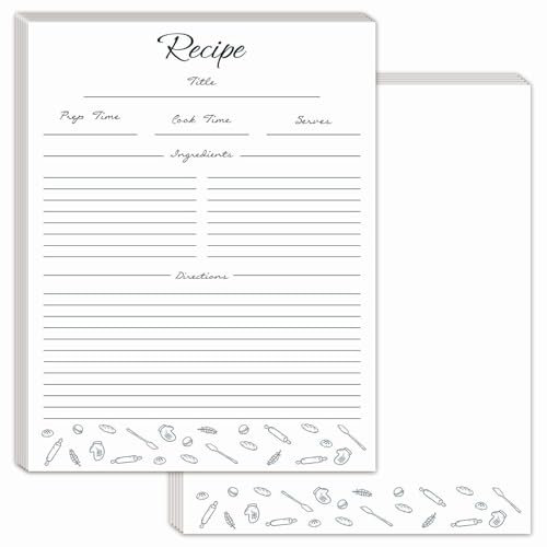 Rezeptpapier, 21,6 x 27,9 cm, Weiß, 50 Stück, blanko Rezeptpapier zum Schreiben in Ihren Rezepten, minimalistische Nachfüllseiten für Rezeptbinder, Rezeptkartenblätter (weiß, Rezeptkarten, 21,6 x 27,9