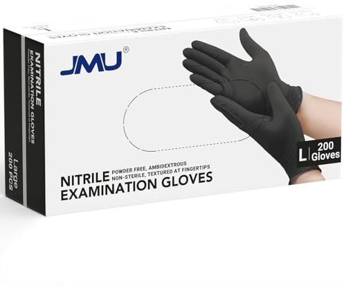 JMU Black Nitrile Disposable Gloves Large, 200 Count, 3.5 Mil, Latex Free Powder Free Medical Exam Gloves