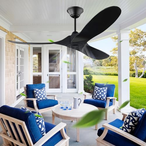 Uaikiea 60 inch/152cm Black Ceiling Fan without Light, Large Outdoor Ceiling Fans no Light 3 Blades Propeller Ceiling Fan 6 Speed Reversible Noiseless DC Motor for Indoor Bedroom Farmhouse Patios