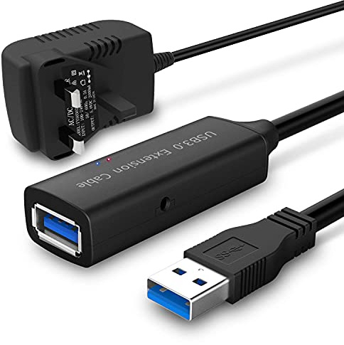 RSHTECH USB 3.0 Extension Cable 15m/50ft, USB 3 Active Extension Cable | USB A Male to A Female Extension Lead with Signal Booster & 5V Power Supply for Printer, Scanner, Antenna, Camera and More