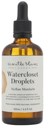 Vanilla Blanc - Sicilian Mandarin Water-Closet Droplets - Eliminates Foul Odour - 100% Natural Alternative to Air Fresheners & Sprays - Eco-Friendly Formula – 100ml