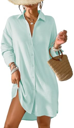 Tanmolo Damen Strandkleid Sommer Strandtunika Cover Up | Strandbluse, Strandhemd, Langer Schnitt, Leichtes Material, Strand und Urlaub