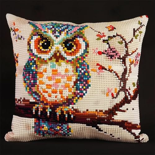 kitphoenix Knüpfkissen Set Eule 3D Handgemachte Geschenke Knüpfteppich für Kinder und Erwachsene Knüpfset 43cm X 43cm