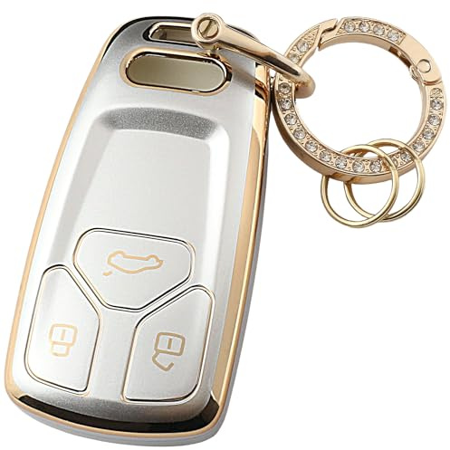 QIULIFAN Schlüsselhülle für Audi Weichem TPU Schlüsselgehäuse mit Schlüsselring für A4L A5 A6L A8 Q5 Q7 TT TTS S4 S5 RS4 RS5, Silber