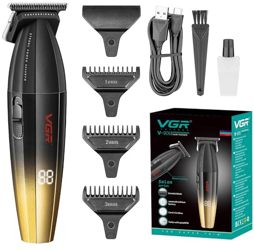 VGR Tagliacapelli da uomo senza fili professionale da barbiere 9000 giri/min elettrico USB-C ricaricabile batteria 240 min DLC e lame in ceramica per precisione barba dettagli bordi outliner barbiere