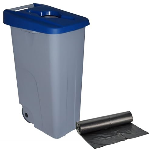 WELL HOME MOBILIARIO & DECORACIÓN Contenedor Abierto 110L Azul H.88cm + Rollo 10 bolsas de basura 120L