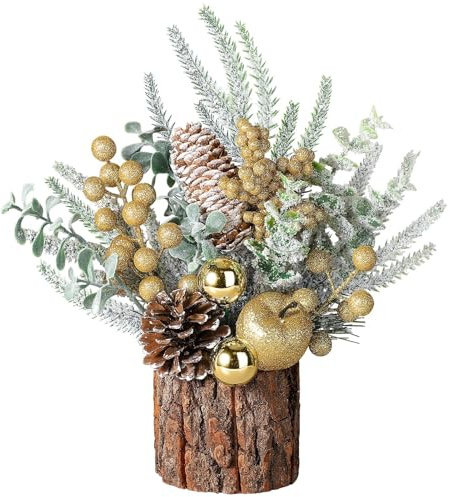 Kleiner Weihnachtsbaum Kunstpflanze im topf, 30cm Hoch Künstlicher Weihnachtsbaum Tischdekoration mit Apfel, Tannenzapfen und Beere für Weihnachten, Party, Heimdekoration (Stil A)