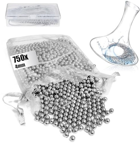 COM-FOUR® Bolas limpiadoras de acero inoxidable 750x con caja: bolas limpiadoras para botellas, decantadores de vino, jarras de vacío y tazas térmicas (1 pieza (750 4 mm))
