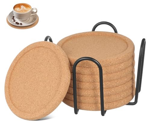 Cabilock 8piezas Posavasos De Corcho Circulares Redondos con Soporte para Bebidas Uso Mesa De Centro y Patio Salvamanteles De Corcho
