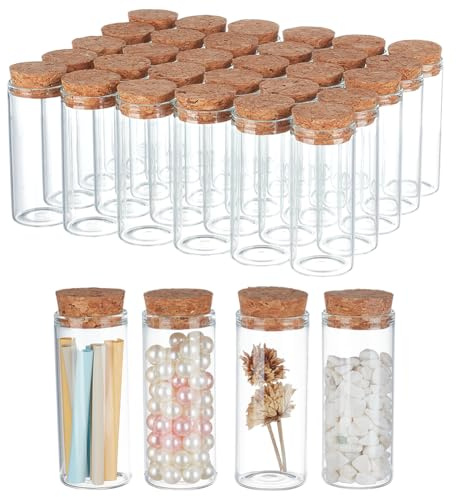 PH PandaHall Mini Bouteilles en Verre 30ml avec Bouchon en Liège 30pcs petits Pots en Verre Bouteilles de Vœux Bouteilles Vides Transparentes Bouteilles de Message pour L'Artisanat de Mariage de Noël