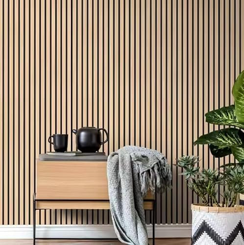 Masquepack – Panel Acústico Decorativo de Madera Roble Natural MDF 240x60 cm - Paneles Decorativos para Pared, Absorción de Sonido y Diseño Moderno (240x60 cm - Negro, 1)