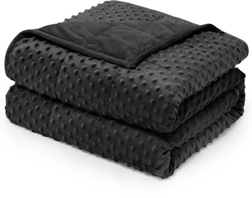 Wemore Minky Dot Gewichtsdecke für Erwachsene, Doppelgröße, 5,4 kg, weiche, schwere Decke für Stressabbau und Schlafförderung, atmungsaktive Decke für alle Jahreszeiten, mit Glasperlen, Schwarz, 152,4