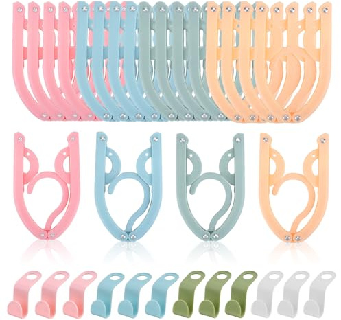 OT-NVWOZR 20 Stück Faltbare Kleiderbügel mit 12 Kleiderbügel Verbindungshaken, Tragbare Reisekleiderbügel Klappbar Reisebügel aus Kunststoff für Zuhause Hotel Reise Camping Outdoor