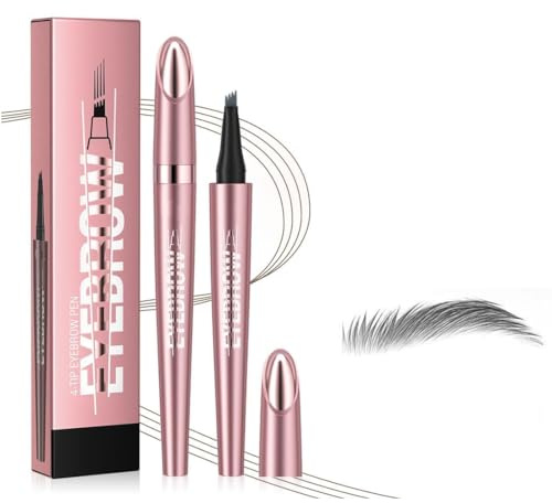 2026 Neu Magischer Augenbrauenstift, 3D Microblading, mit 4 Gabelspitzen, Wasserdichter Augenbrauenstift, Langanhaltenden Magischer Brow Pencil, Contour Pen Precise with 4 Tips(Graue)