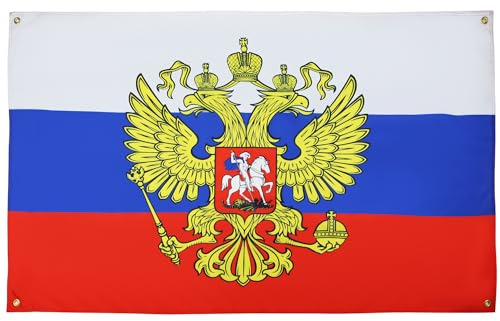 AZ FLAG Drapeau Russie avec aigle 150x90 cm Russe Polyester Léger 4 Œillets | Usage intérieur Drapeau décoratif coutures doubles et bords renforcés avec œillets métalliques