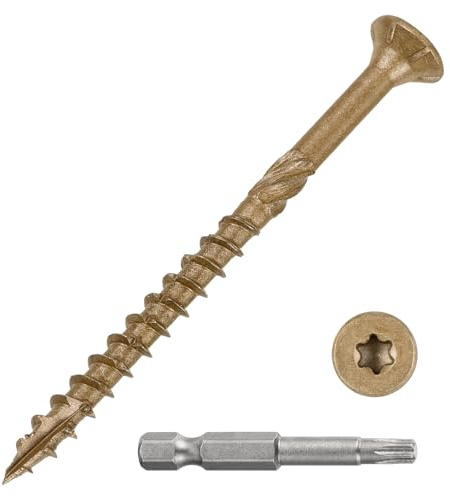 METALLIXITY Deck Screws (#9x2-1/2) 15Pcs, Carbon Steel Wood Screw Decking Screws Epoxy Coated with T25 Torx Drive Head - for Wood Fence, Table, Chairs, Tan