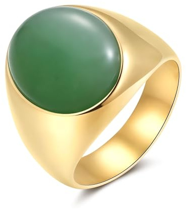 Joo&Rind Ring Gold Damen Ringe Gold Wasserfest 18K Vergoldet Edelstahl Ring Damen mit Stein Breit Schwarz Goldring Siegelring für Frauen Schmuck Geschenk