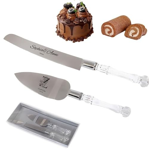 DGJSSK Set de 2 Piezas Personalizadas de Pala y Cuchillo para Tartas de Acero Inoxidable - Cuchillos para Corta Tartas con Nombre y Fecha - Ideales para Bodas, Aniversarios, Compromisos