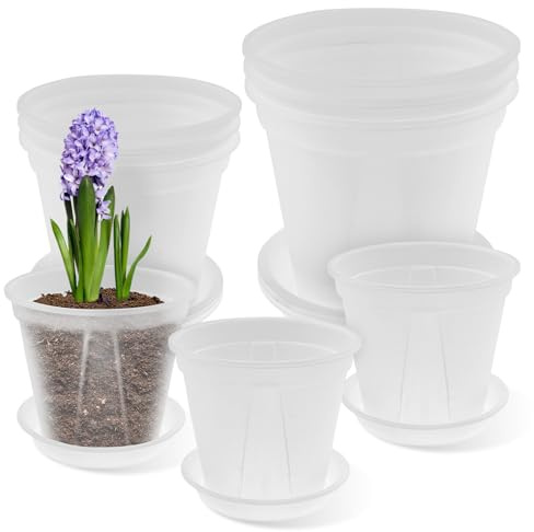 9Pcs Plastic Plant Pots Clear Orchid Pots, 12/15/18 cm Lightweight Transparent Plant Pot with Drainage Hole and Saucer Seedling Planter for Potting Orchids Seed Cutting Succulents Indoor Outdoor