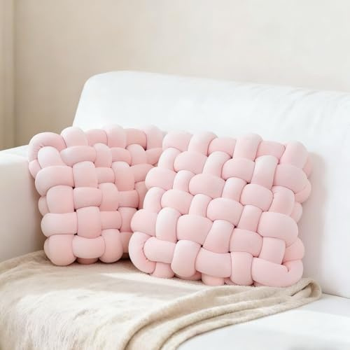 YLBKIKR 2Pcs Square Knot Throw Pillows, Suitable for Bedroom Decoration, Sofa Decorative Pillows, Home Decoration, Home Decor Living room12 inches * 13 inches (Pink)