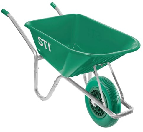 STI Carriola Verde 110lt portata 180kg Ruota Antiforatura Acciaio e Vasca in Polipropilene alta resistenza giardino cantiere muratura
