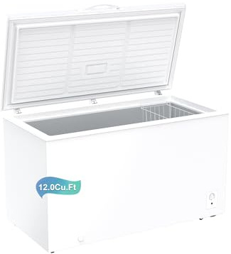 12.0 Cu.Ft Deep Freezer, Large Chest Freezer for Families with Removable Basket& 8 Adjustable Thermostat, Energy Saving Freezer Front Drain Free Standing Top Open Door for Home, Kitchen, White