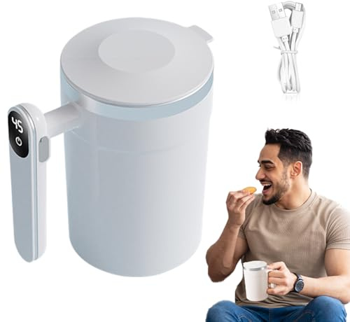 GkgWuxf Tasse à café auto-mélangeuse – Tasse magnétique automatique avec mélangeur automatique 400 ml, tasse à mélanger automatique avec écran LCD de la température – pour voyage, maison, boissons