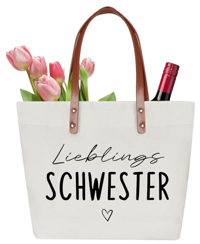 Wzczf Schwester Geschenk, Geschenke für Schwester zum Geburtstag Weihnachten, Baumwollbeutel, Personalisierte Tasche, Einkaufstasche, Geschenke für Schwester Weihnachtsgeschenke