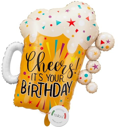 balloa Folienballon XXL Cheers its your Birthday, Helium Ballon Bierkrug Luftballon Geburtstag Männer Deko, Lustiger Folienluftballon Geschenkidee Erwachsene Partydeko Bier Happy Birthday Party, 68cm