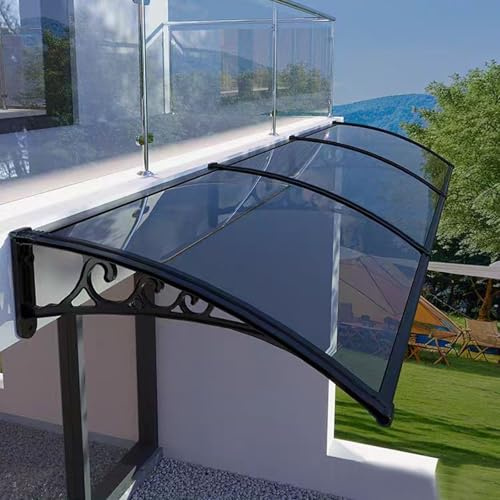 Tettoia per finestra da esterno, protezione UV al 99,99%, copertura in policarbonato resistente agli urti, per porta d'ingresso e finestre, tetto silenzioso, tenda da giardino, colore nero, 100 x 150