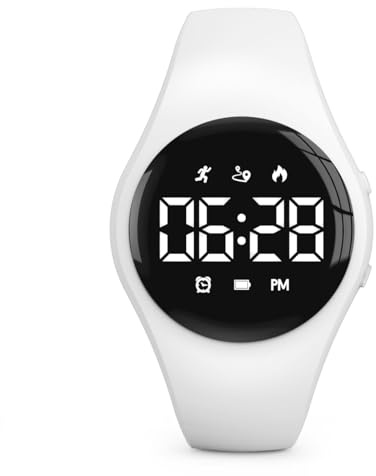 Focwony Montre de suivi d'activité numérique LED pour enfants, podomètre | Cadeau pour enfants, garçons, filles, adolescents, étanche IP67, réveil vibrant, chronomètre, calendrier