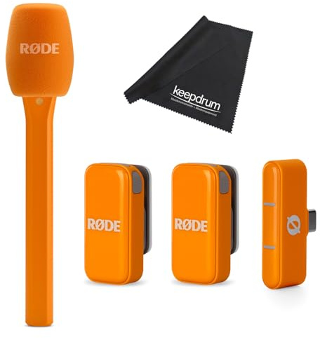 Rode Système de microphone sans fil Micro sans fil USB-C Orange avec adaptateur micro main Interview Orange et chiffon Keepdrum
