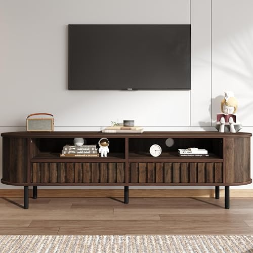 Mueble para TV, armario bajo con 2 armarios, armario de salón con 2 cajones, soporte para TV, tablero de fibra de densidad media, mesa de televisión, soporte de TV con 5 patas de apoyo, adecuado para