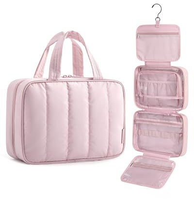 BAGSMART Borsa da toilette da donna, da viaggio, impermeabile, per grandi bottiglie, accessori da viaggio, Colore: rosa.