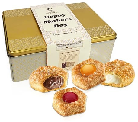Vicenzi Millefoglie Assorted Filled Puff Pastry Cookies Gift Tin 390g for Mothers Day Gifts - 4 Flavors Chocolate, Milk Cream, Raspberry, Apricot Vanilla Italian Biscuits, Great Gifts for Mums
