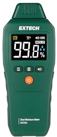 Extech MO55A Stift- och Stiftfri Fuktighetsmätare, Färg-LCD | Stift- och stiftfria lägen, trä/byggmaterial, hög kontrast färg-LCD, hörbara larm, stift ingår