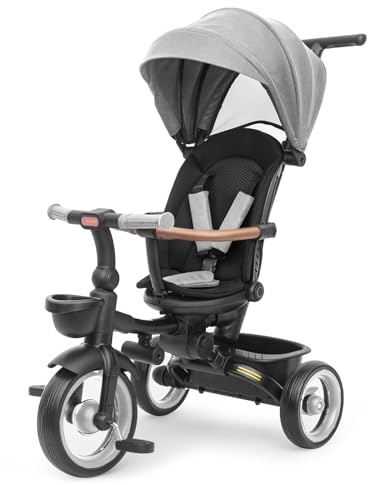 UBRAVOO Baby Dreirad,7-in-1 Klappdreirad für Kinder ab 6 Monaten bis 5 Jahr, Scheinwerfer,Bremspedal,Erweitertes Verdeck,Abnehmbares Geländer,Geländegängiger Kinderwagen mit Lauf- und Lenkfunktion
