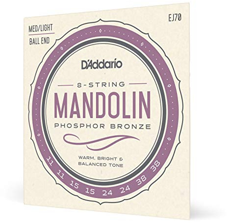 D'Addario EJ70 Cordes en bronze phosphoreux pour mandoline Extrémité à boule Moyen/Léger 11-38