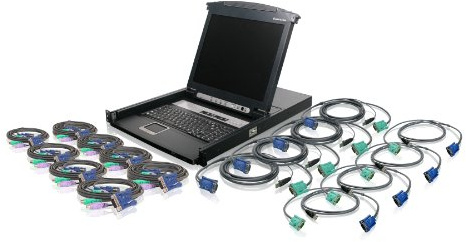 IOGEAR 17 LCD Combo 16 port KVM Switch w/ 8 USB, GCL1816KIT (Switch w/ 8 USB & 8 PS/2 KVM cables)