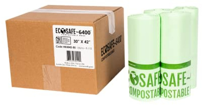 EcoSafe-6400 HB3042-8 Certified Compostable Bag - 30x42” Green Bags for 35 Gallon Bin - Extra Strong Leak, Puncture and Tear Resistant Food Scraps Bin Liners, Pack of 135