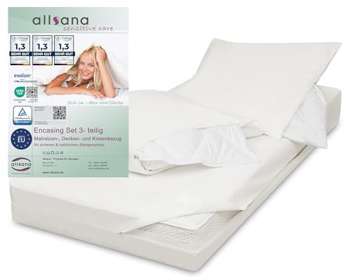 allsana Allergiker Encasing Set 3- teilig | Kissenbezug 80x80cm + Deckenbezug 135x200cm + Matratzenbezug 90x200x16cm | Allergie Bettwäsche | Milbenschutz | allergendichte Zwischenbezüge