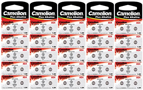 Camelion 12001004B50 Plus Alkaline Knopfzelle (AG4, LR66, LR626, 377, 50er-Pack, Blister)