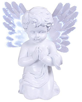 GardenKraft 12680 Luce d'angelo a LED ad energia solare | Cherubino Commemorativo Con Ali In Fibra Ottica | LED bianchi caldi | Resistente alle intemperie | Accensione automatica | 19 cm x 9 cm