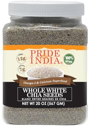 Pride Of India White Chia Seeds, 1.25 lb | Whole Raw Seeds with High Fiber, Omega-3 & Plant Protein & Calcium | For Chia Pudding, Overnight Oats, Smoothies, Yogurt, Baking & Salad | Vegan, Gluten Free