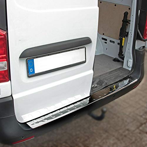 RECAMBO Ladekantenschutz Edelstahl kompatibel für Mercedes VITO, V-KLASSE W447 - Hochglanz poliert, Chrom Look - Styling und Schutz für die Stoßstange