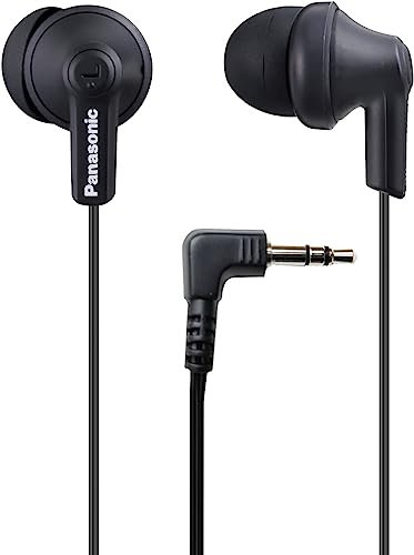 Panasonic ErgoFit RP-HJE120-KA Écouteurs filaires Intra-Auriculaires avec Son Dynamique cristallin et écouteurs ergonomiques sur Mesure (S/M/L), Prise Jack 3,5 mm pour téléphones et Ordinateurs