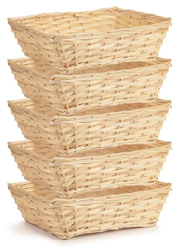 Ehc 5 X Wicker Wood Natural Gift Basket Storage Hamper Display Tray, 38 (L) X 29 (W) X 11 (H) cm