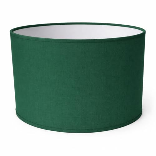 Pantalla Cilíndrica con tela de Algodón, hecha a Mano para Lámpara de Techo, Lámpara de mesa, Lámpara de pie (30 cm Diámetro, 20 cm Altura, Verde Oscuro)