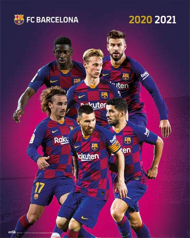 empireposter FC Barcelona - Gruppe 19/20 - Fußball Poster Plakat Druck - Größe 40x50 cm + 2 St Posterleisten Holz 40,5 cm
